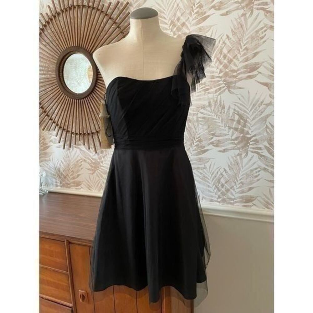 NWT Alfred Angelo One Shoulder Black Fit-n-Flare Dress Size 6 - Picture 2 of 8
